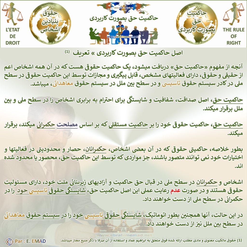  دکتر ابراهیم عماد : اصل حاکمیت حق بصورت کاربردی، تعریف تشریحی 
