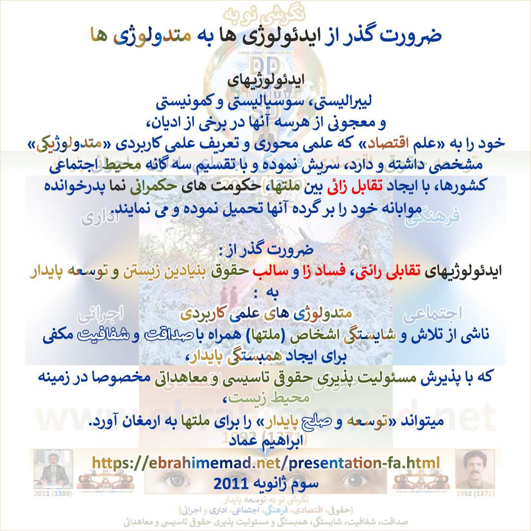 دکتر ابراهیم عماد : نگرشی نو به توسعه پایدار  و جایگاه واقعی برنامه مگا اکونومی و تقسیمات جدید علم اقتصاد در آن 